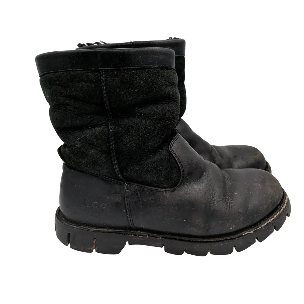 UGG Australia Adirondack Boot II Black Leather Sheepskin Snow Boots Mens 8 5485